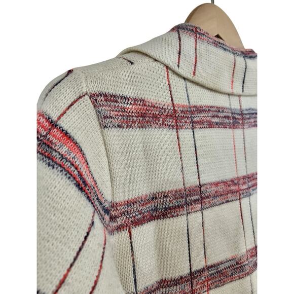 Vintage 70s Knit Fashion Plaid Long Cardigan Sweater Acrylic L Coastal Grandma - Picture 13 of 15